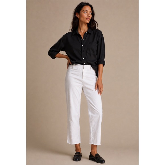 Frank & Eileen Pants - Frank & Eileen Kinsale White Italian Performance Linen Pants Size 10 Raw Hem